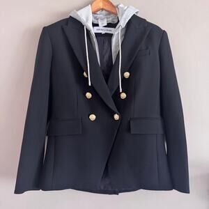 Veronica Beard Miller Dickey Jacket Black Gold Buttons With Hoodie Insert 12
